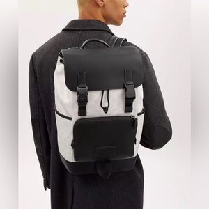COACH Track Colorblock large backpack with signature canvas Black/Gray